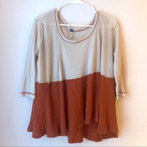 Free People Orange Color Block Waffle Knit…